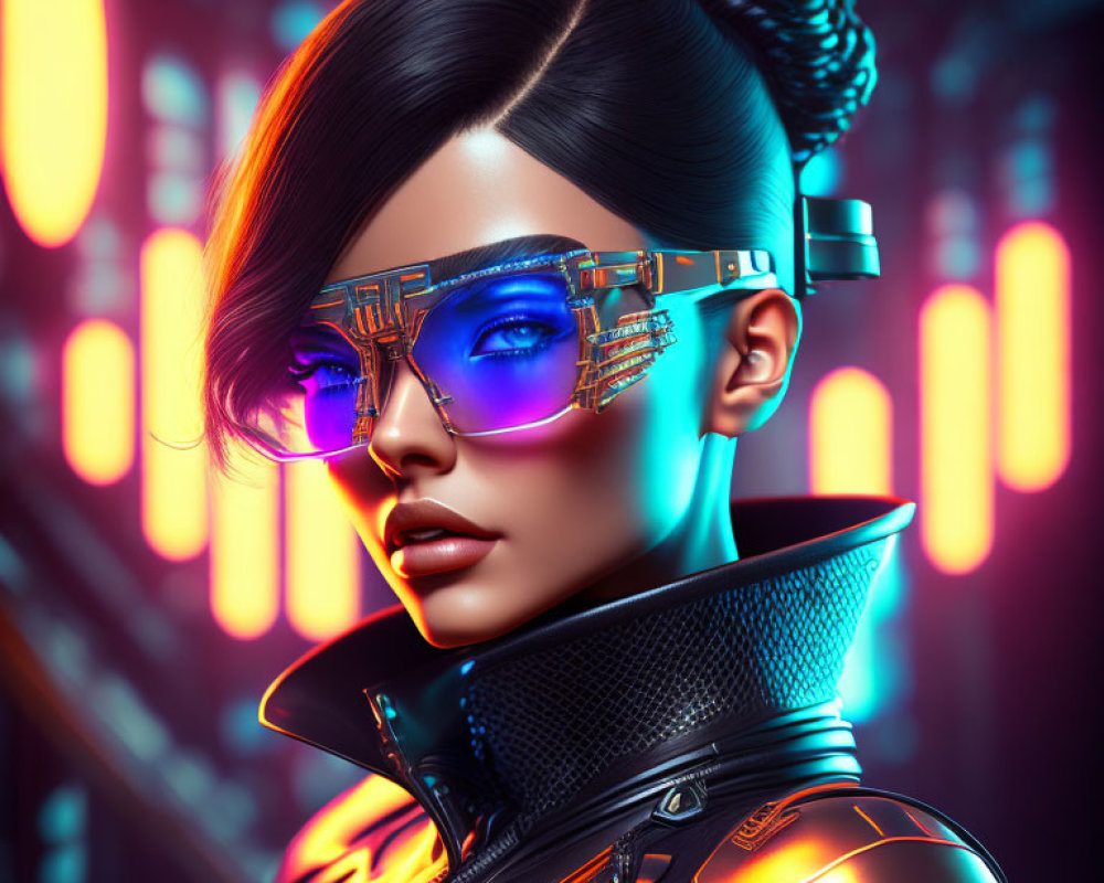 Futuristic cyberpunk woman in 3D illustration