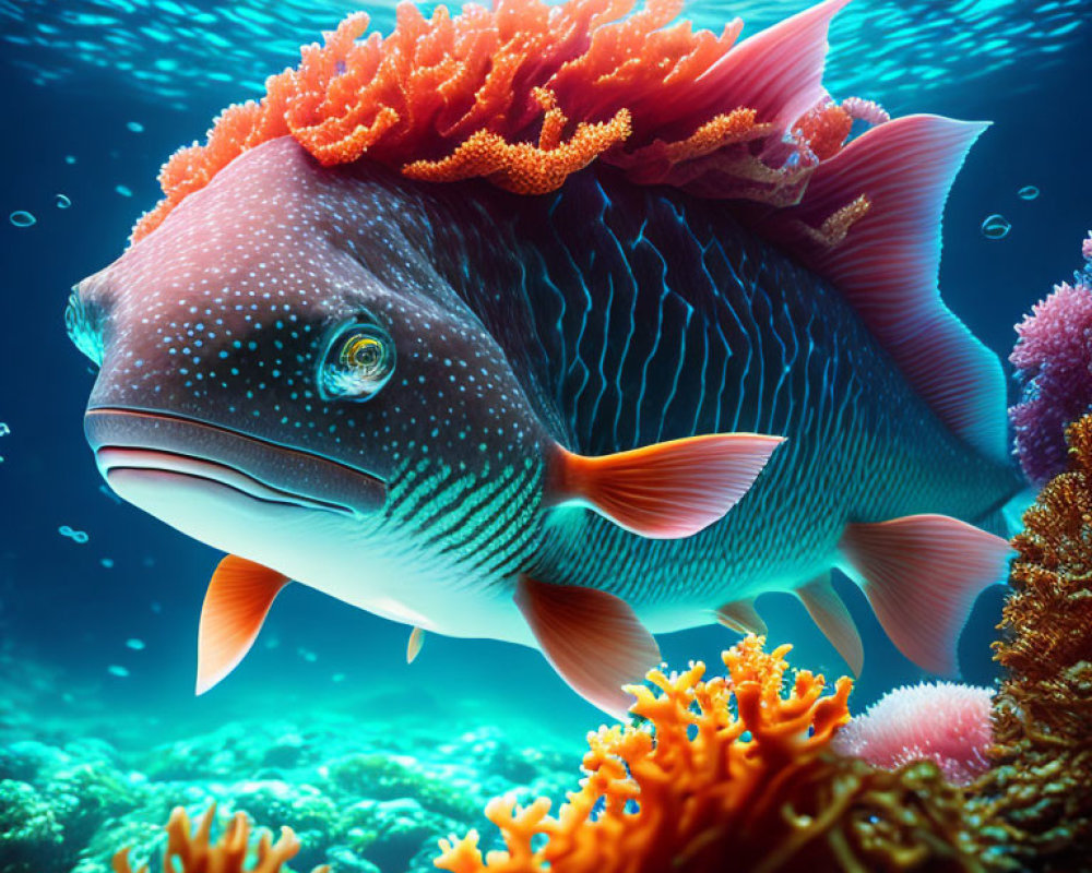 Colorful Fish Swimming Among Coral Reefs in Vivid Underwater Scene