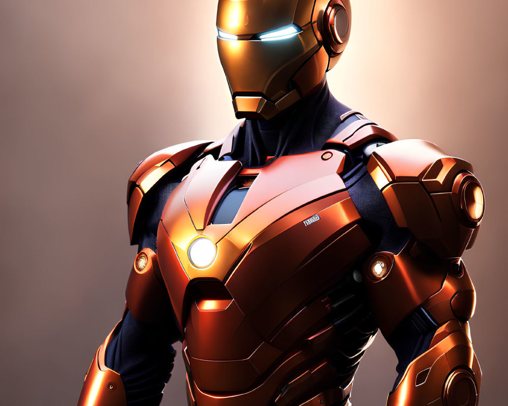 Detailed Close-Up of Gold and Red Iron Man Suit with Glowing Chest Reactor