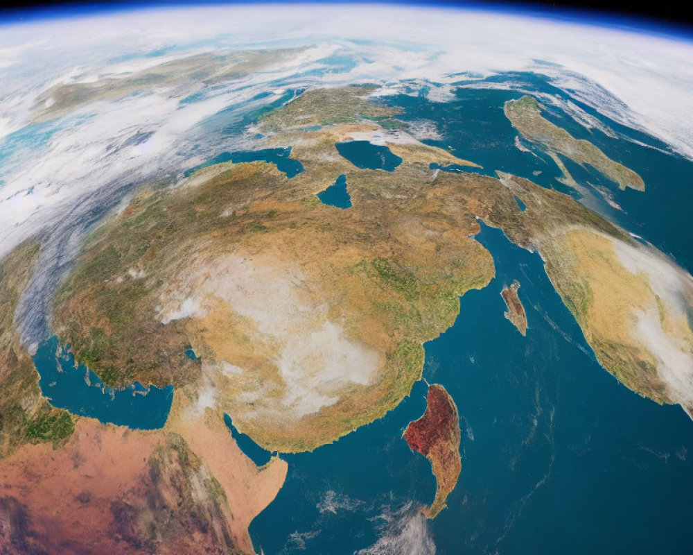 Earth from space with fisheye lens showing Australia and curved horizon