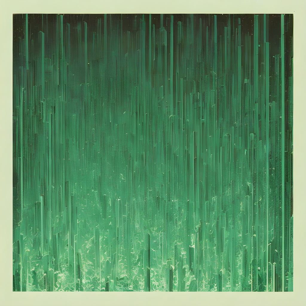 Green abstract art: falling streaks on monochrome background