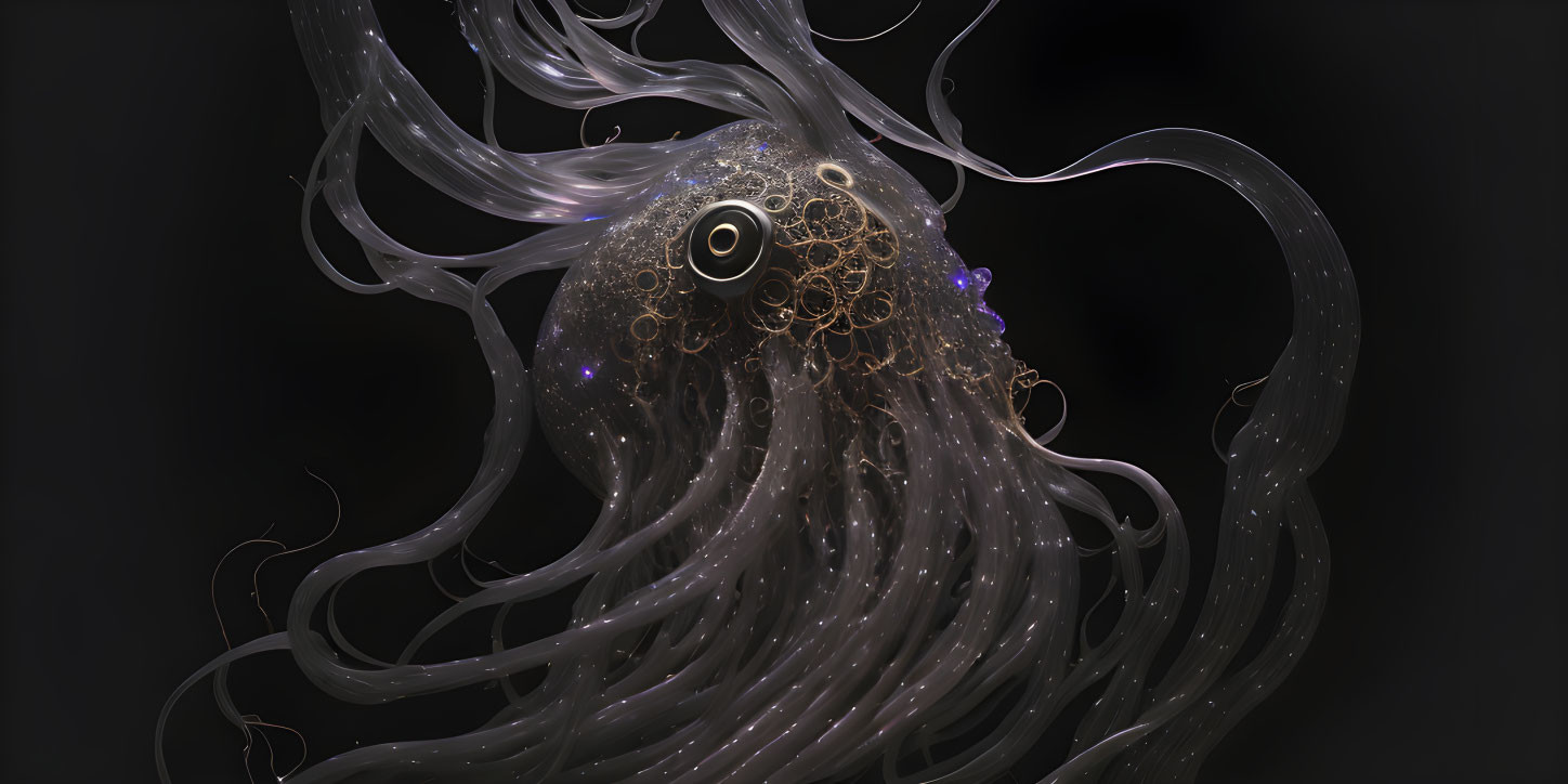 Mystical octopus-like creature with swirling tendrils and ornate patterns