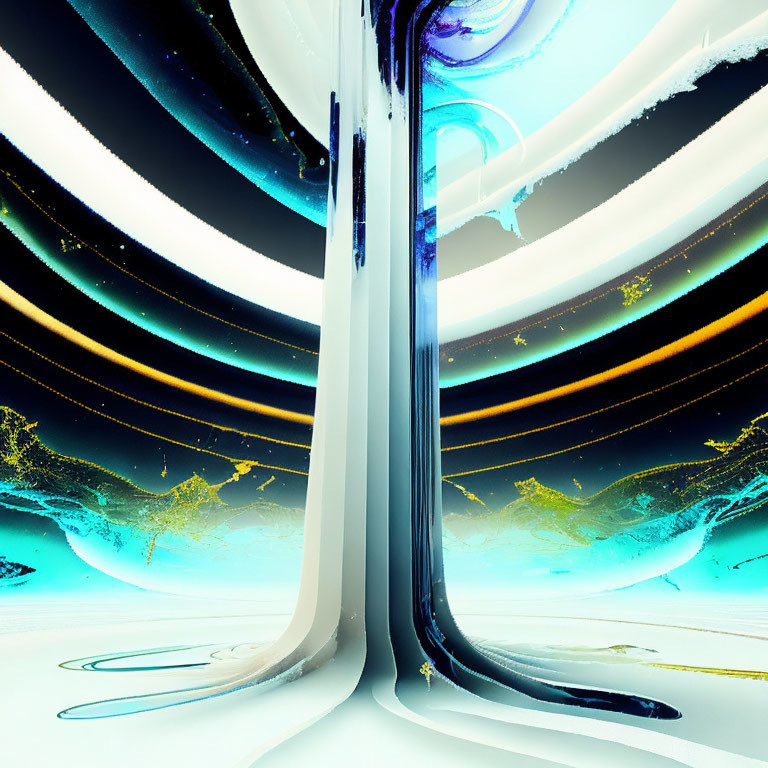 Vibrant swirling patterns and cosmic elements in abstract digital art