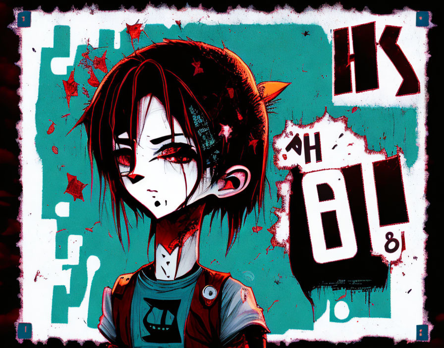 Anime character with short hair in vibrant graffiti backdrop