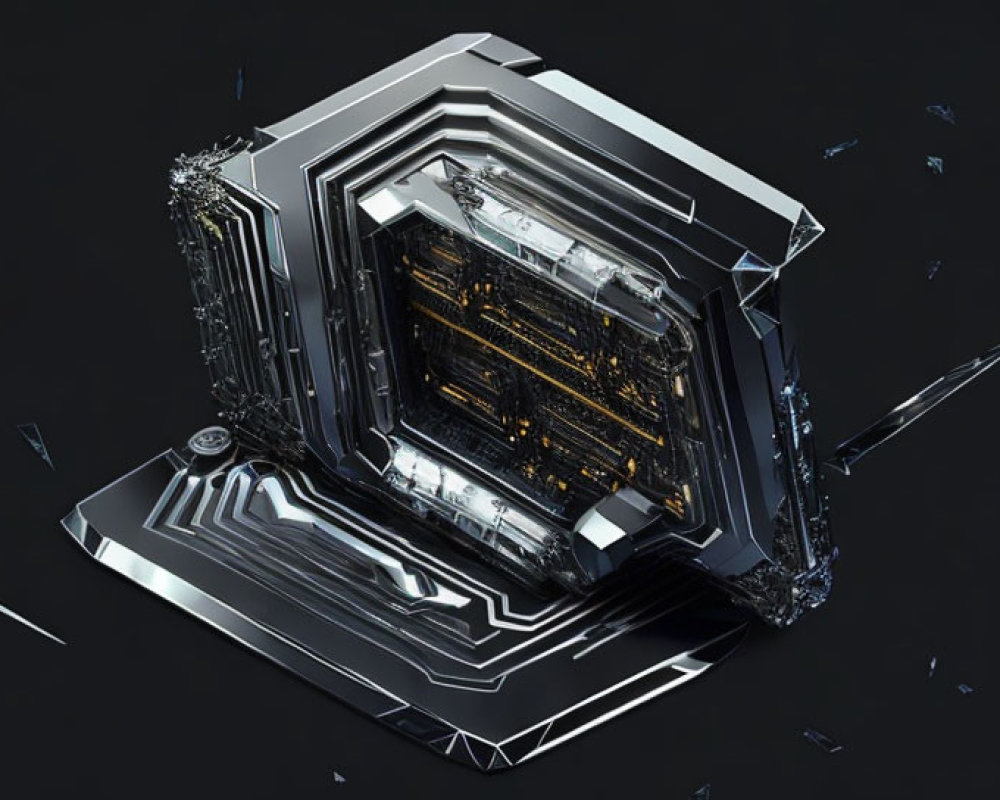 Metallic Cube with Glowing Golden Core in Dark Space