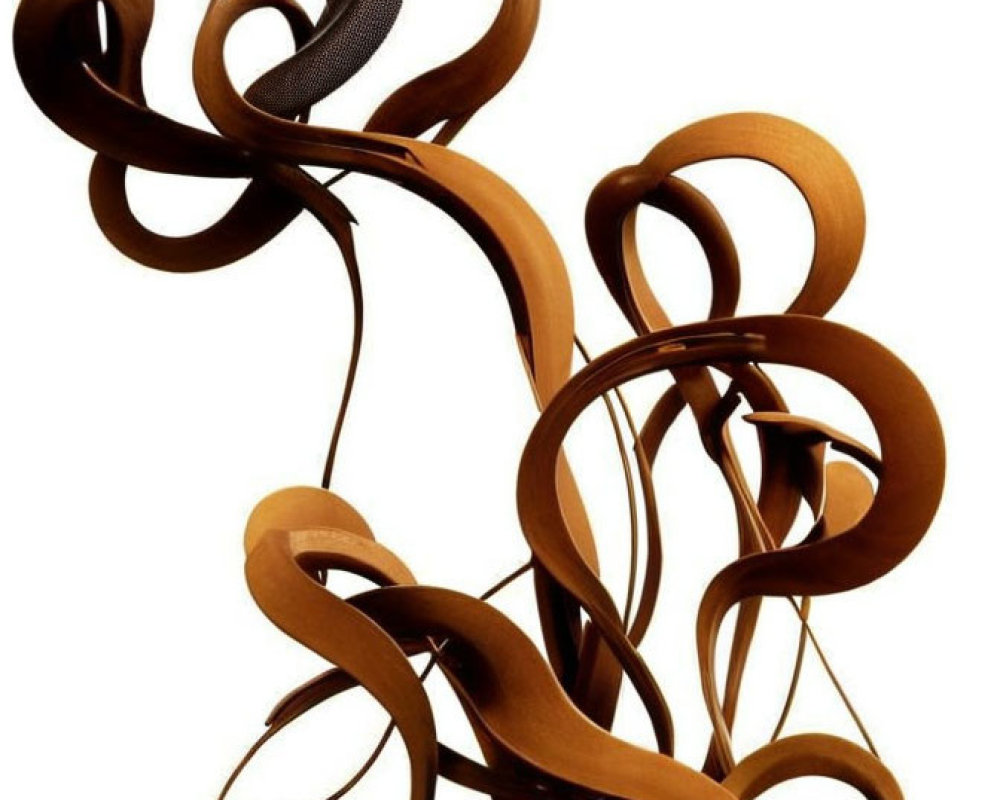 Brown Swirling Ribbon Sculpture on White Background