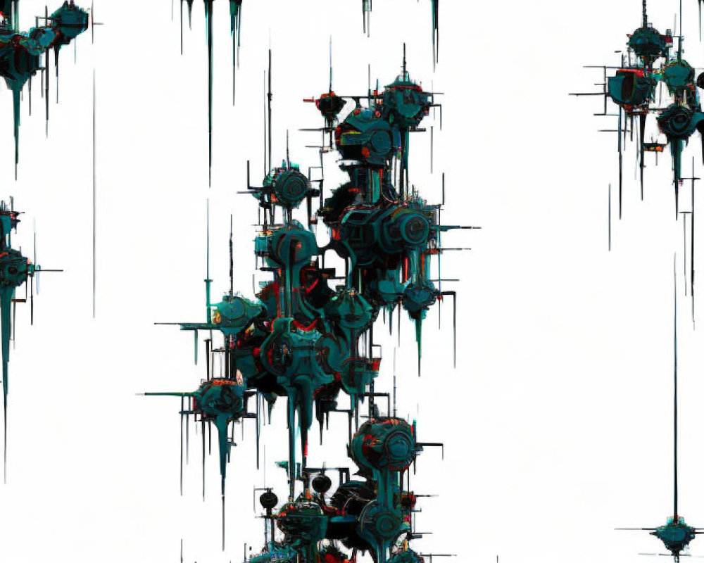 Turquoise and Black Abstract Digital Artwork of Futuristic Towers