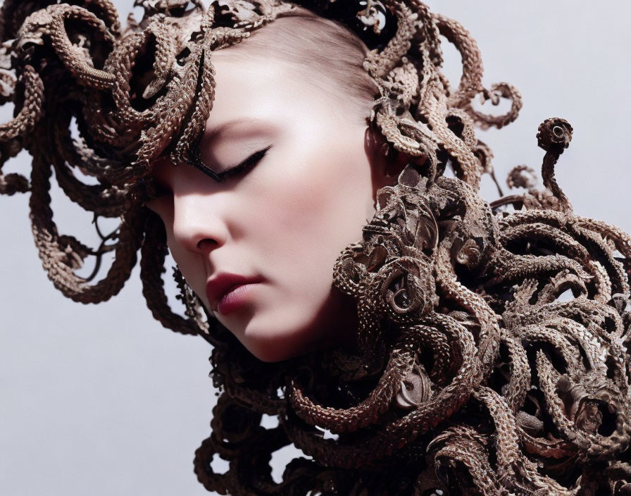 Elaborate Medusa-Inspired Hairstyle on Woman Portrait