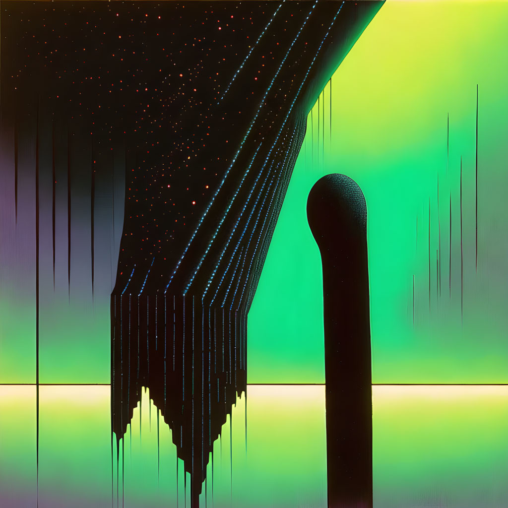 Dark Dripping Form on Green and Yellow Gradient Background