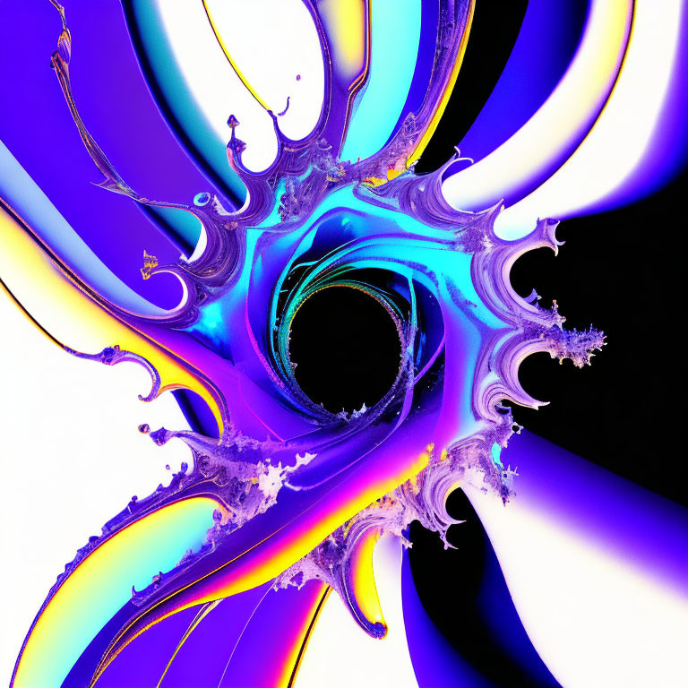 Colorful digital fractal art: purple, blue, yellow, white swirls