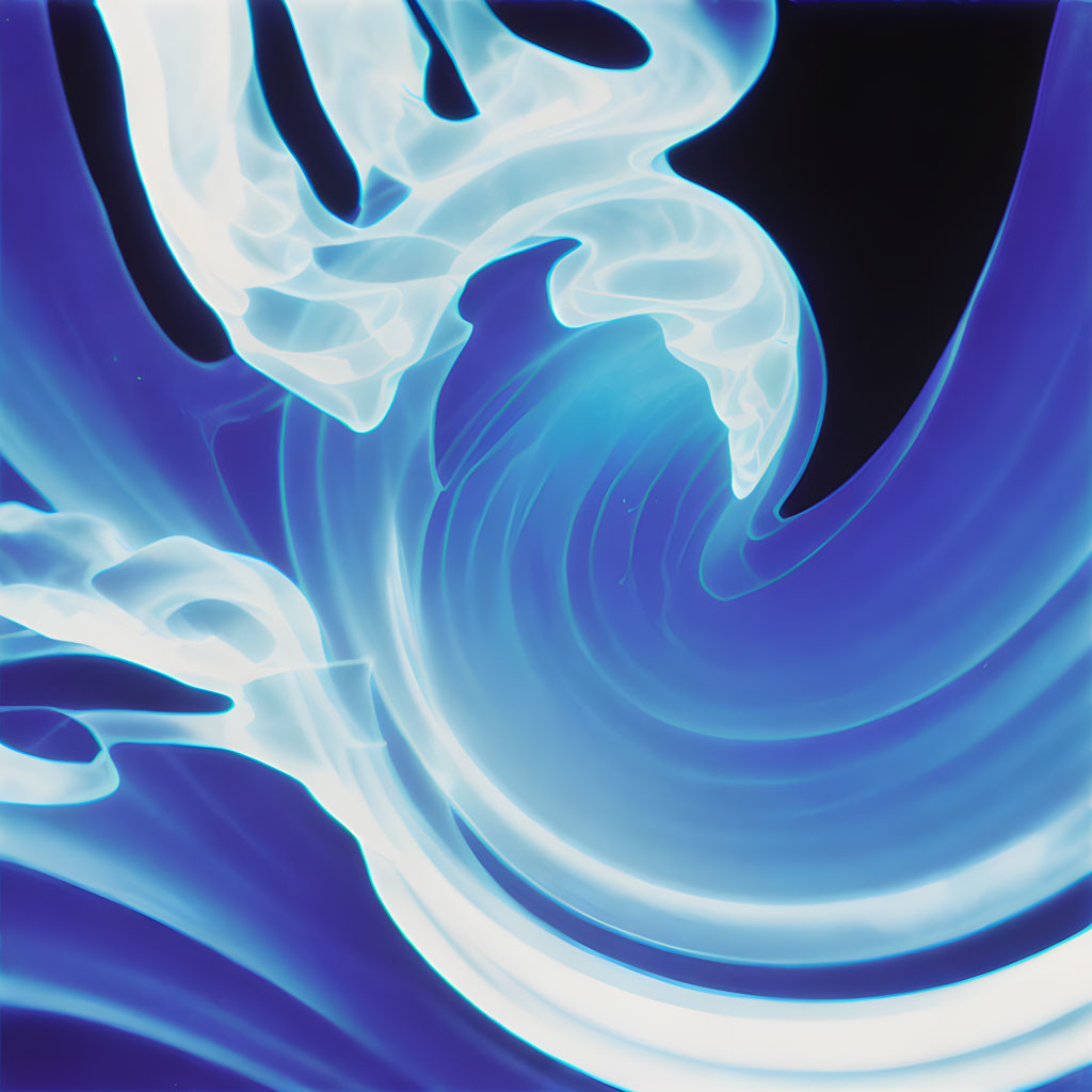 Blue and White Swirling Abstract Pattern on Dark Background