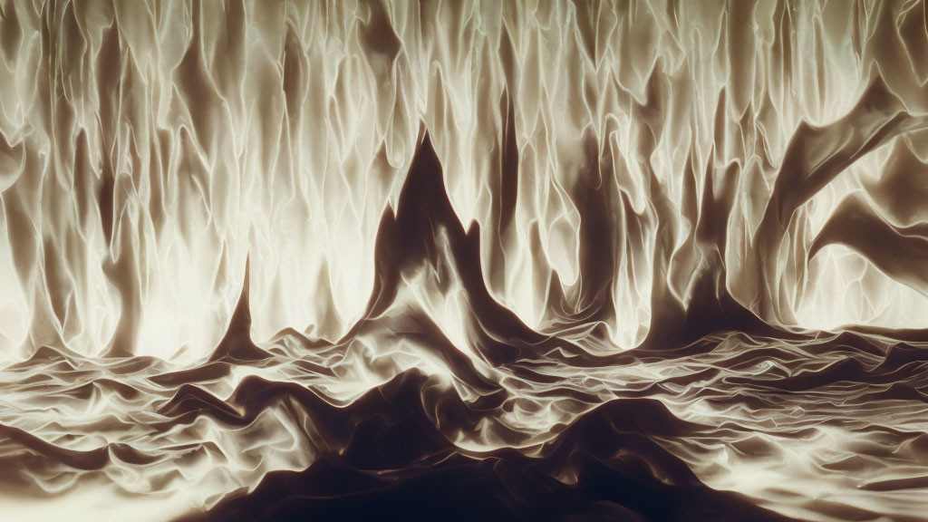 Surreal sepia landscape: flowing shapes and peaks in molten style