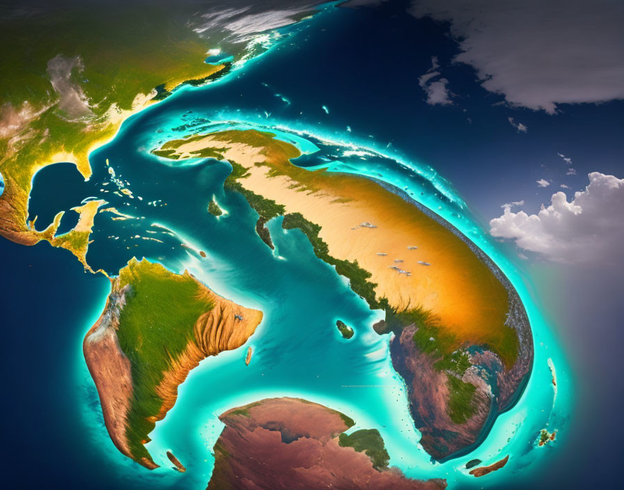 Colorful Earth Artwork Featuring Americas and Curvature Effect