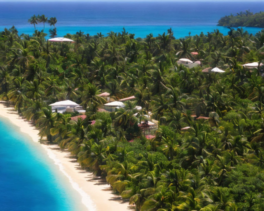 Tropical Beach with Palm Trees, White Sands, Turquoise Waters