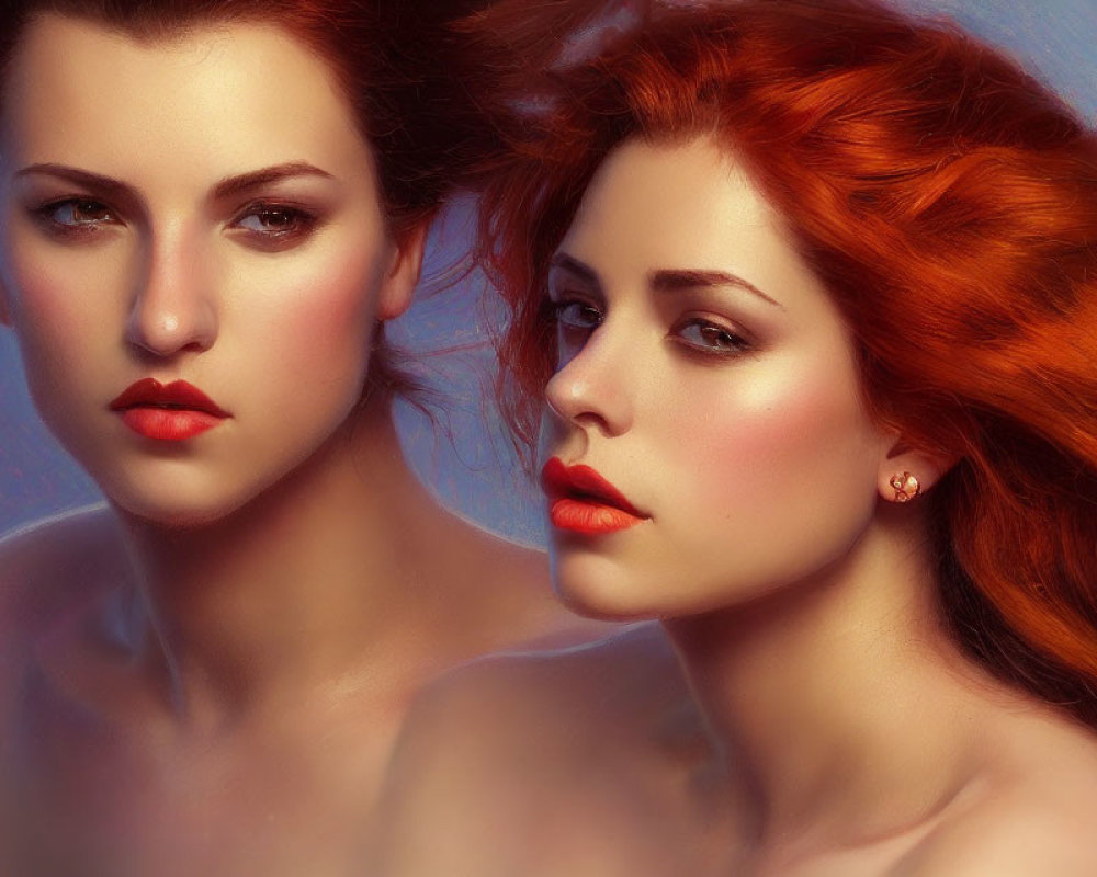 Portrait of Two Women with Striking Red Hair and Different Expressions