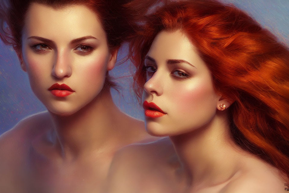 Portrait of Two Women with Striking Red Hair and Different Expressions