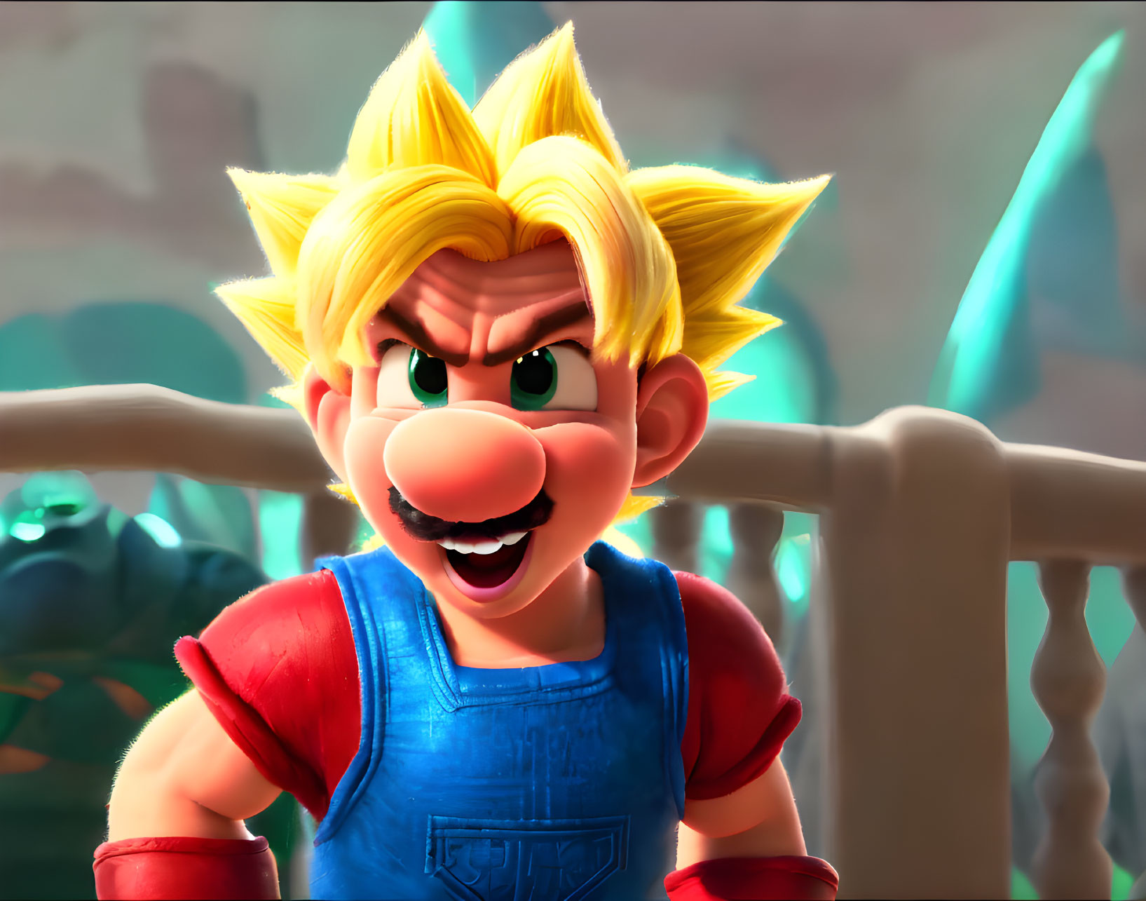 3D illustration of determined character with spiky blond hair