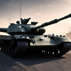 Modern Battle Tank at Dusk with Dramatic Lighting