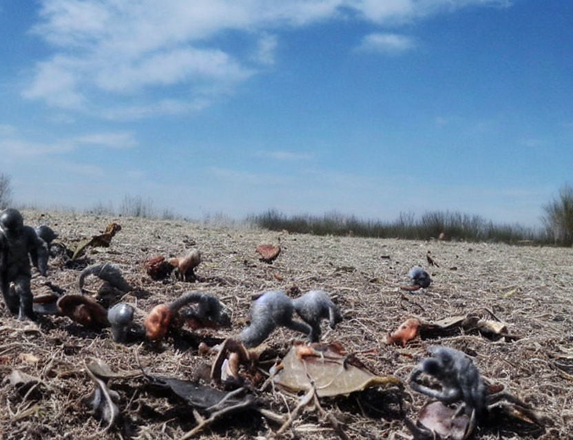 Bird Nesting Area with Chicks and Eggs Under Blue Sky