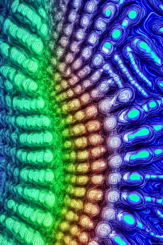 Abstract Neon-Colored Lines with Ribbed Texture Transitioning from Green to Blue