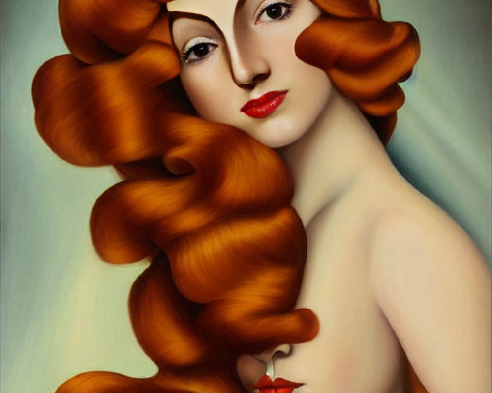 Portrait of Woman with Red Hair and Fair Skin on Soft Background