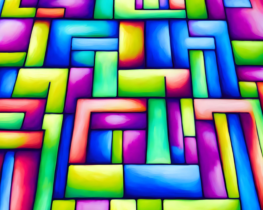 Colorful Glowing Abstract Digital Art: Neon Maze or Stained Glass