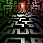 High-contrast 3D-rendered maze with glowing exit