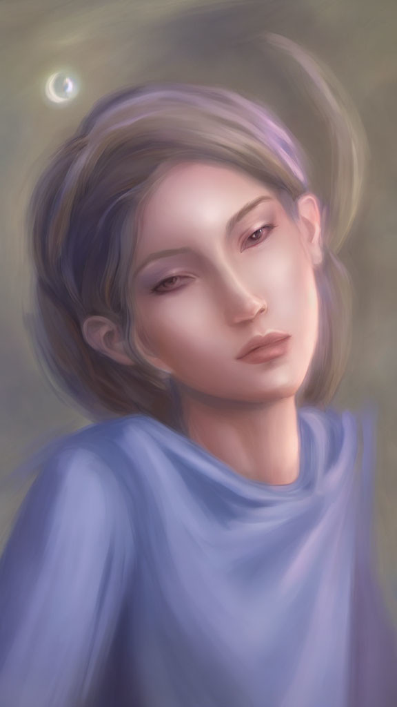 Ethereal lavender digital portrait with serene expression