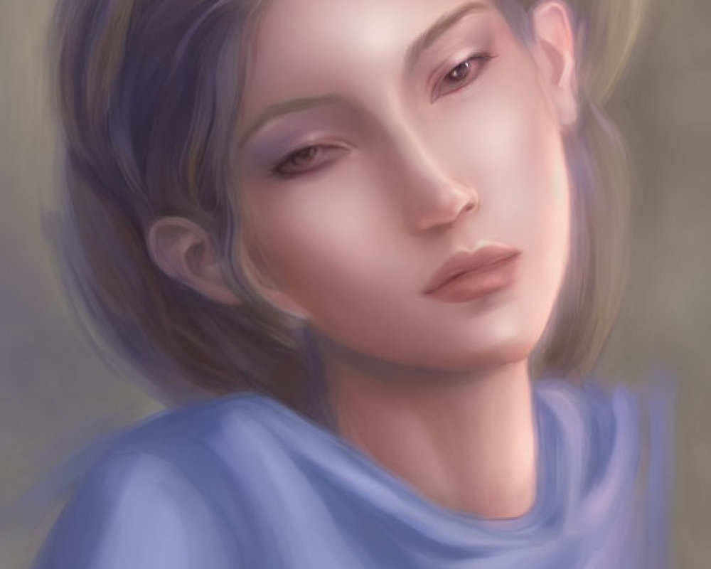 Ethereal lavender digital portrait with serene expression