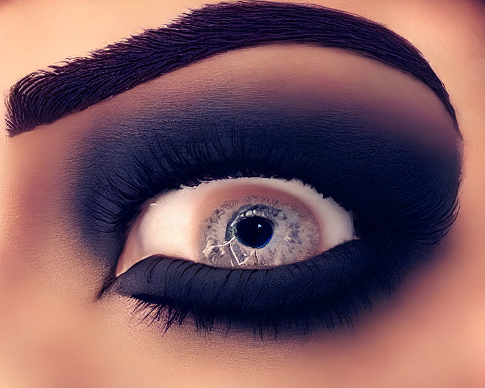 Detailed Close-Up of Human Eye with Dramatic Smokey Eye Makeup