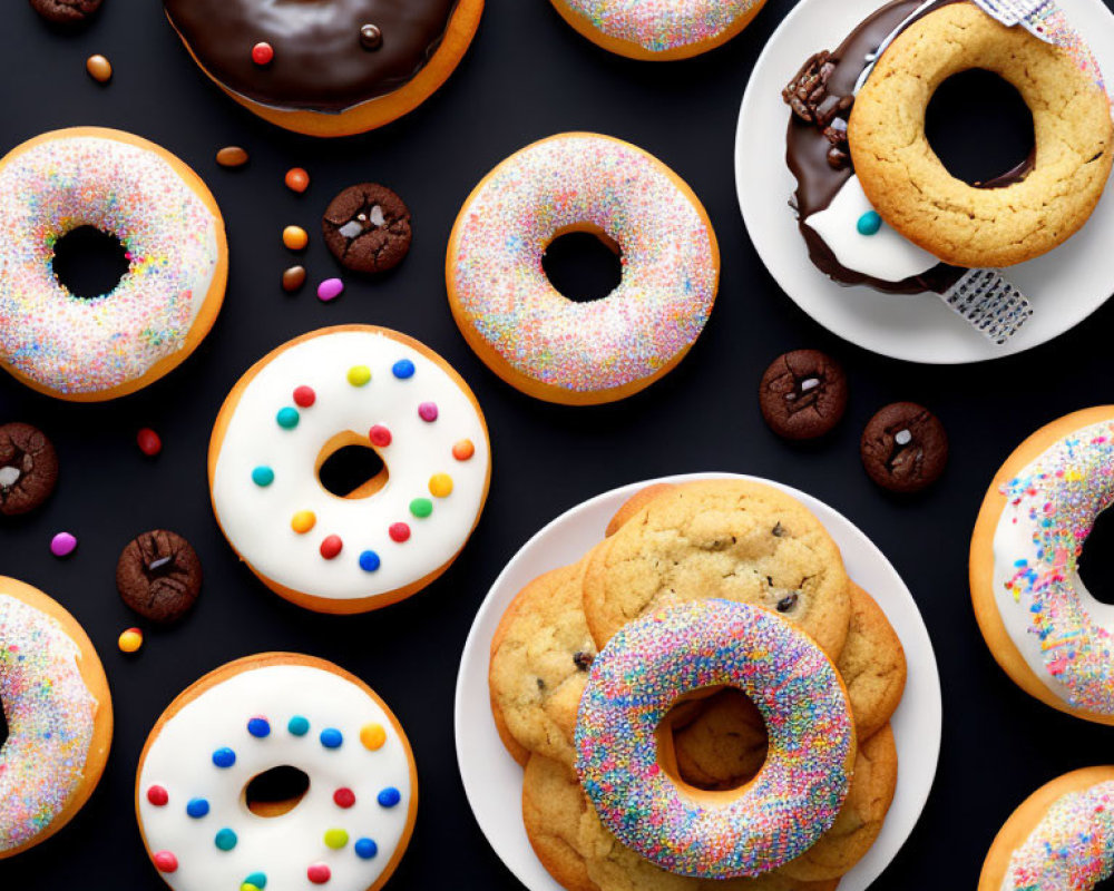 Assorted Donuts with Colorful Sprinkles and Chocolate Glaze