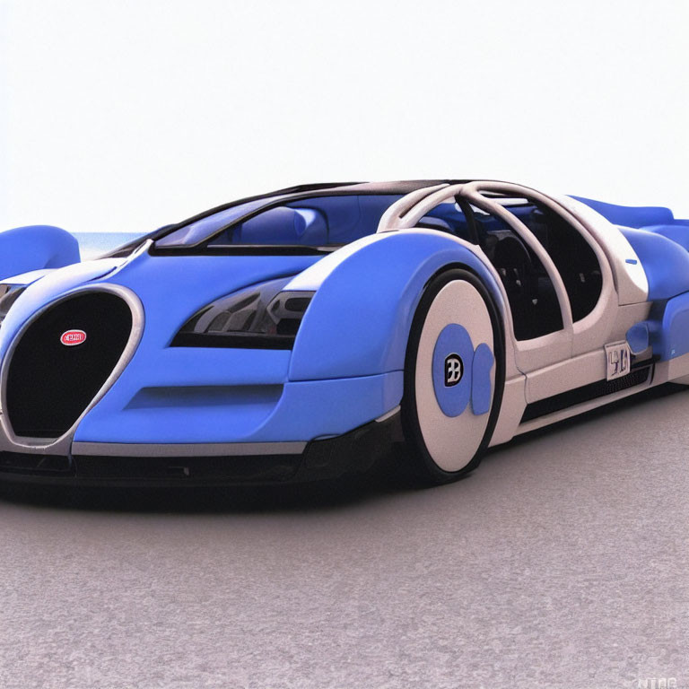 Blue and Black Bugatti Veyron with Open Doors Displaying Luxurious Interior