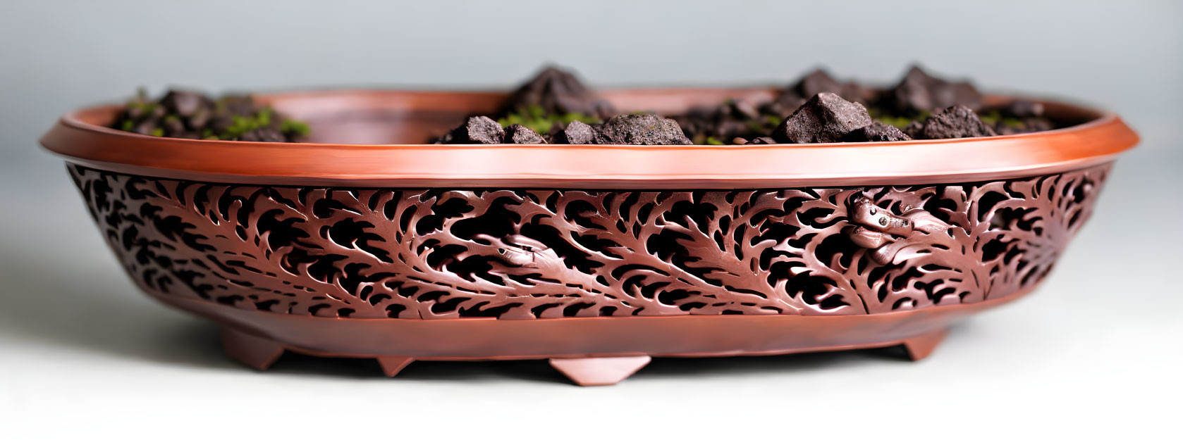 Intricate Copper Bowl with Raised Decorations and Cut-Out Patterns