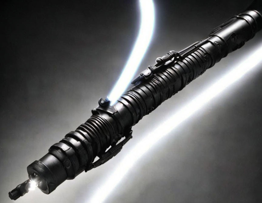 Lightsaber with Black Hilt and Blue Blade on Dark Background