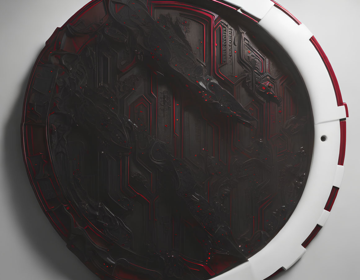 Circular Sci-Fi Hatch with Red and Black Patterns in Mechanical Design