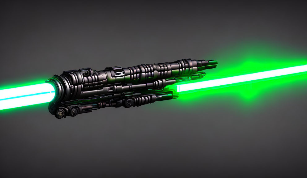 Detailed Black Sci-Fi Laser Gun Emitting Bright Green Beam