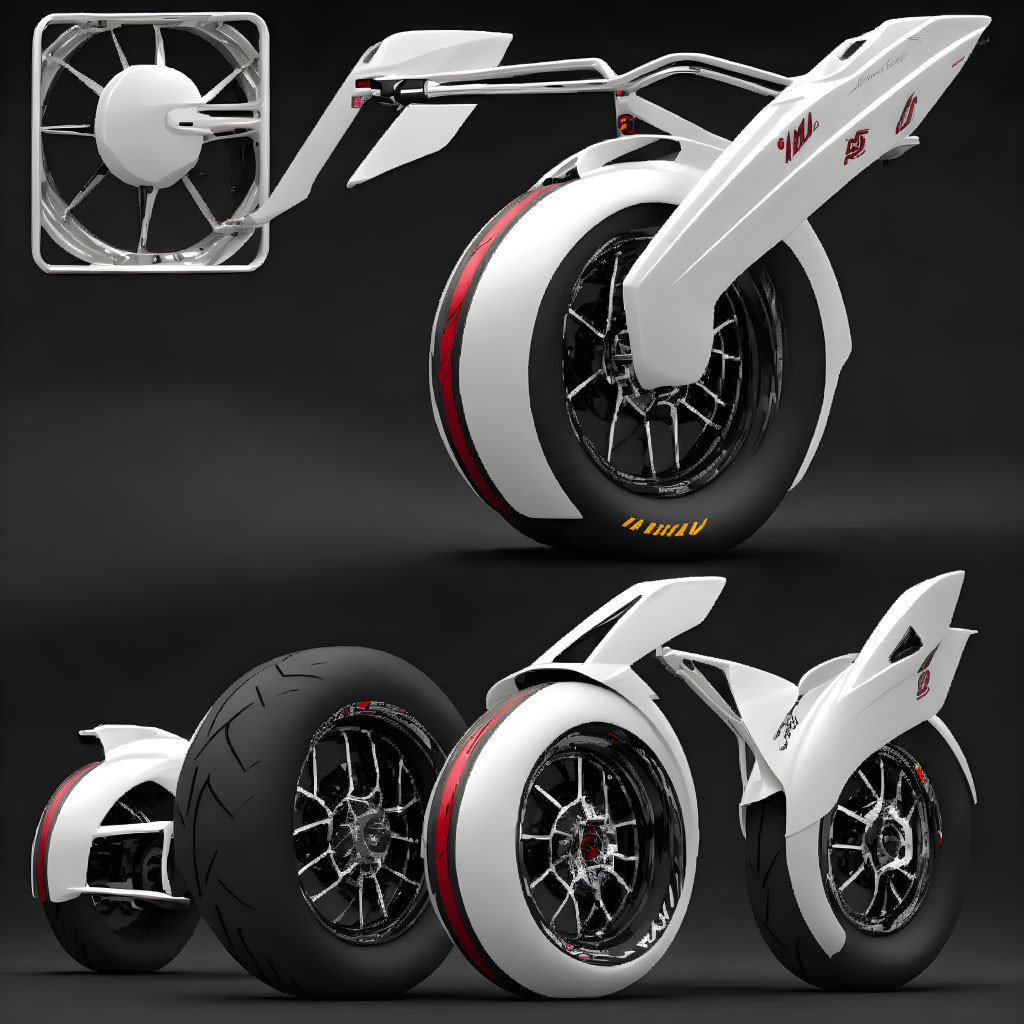 Futuristic motorcycle concept with large front wheel and rear propeller