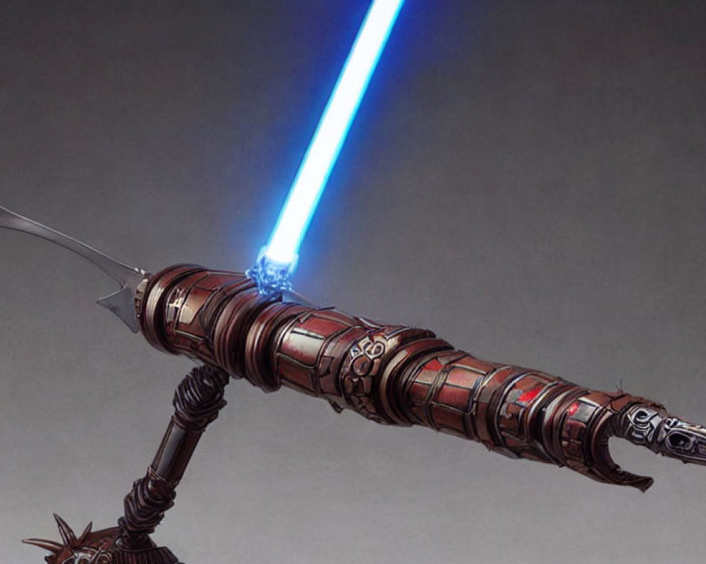 Unique Illustrated Lightsaber with Cylindrical Segment Hilt and Blue Blade