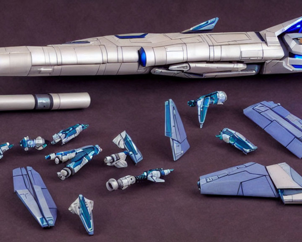 Detailed Model Spaceship Parts in Various Assembly Stages