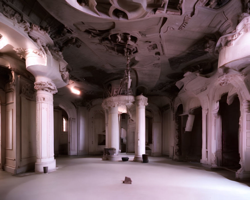 Classical architecture upside-down room with columns and arches