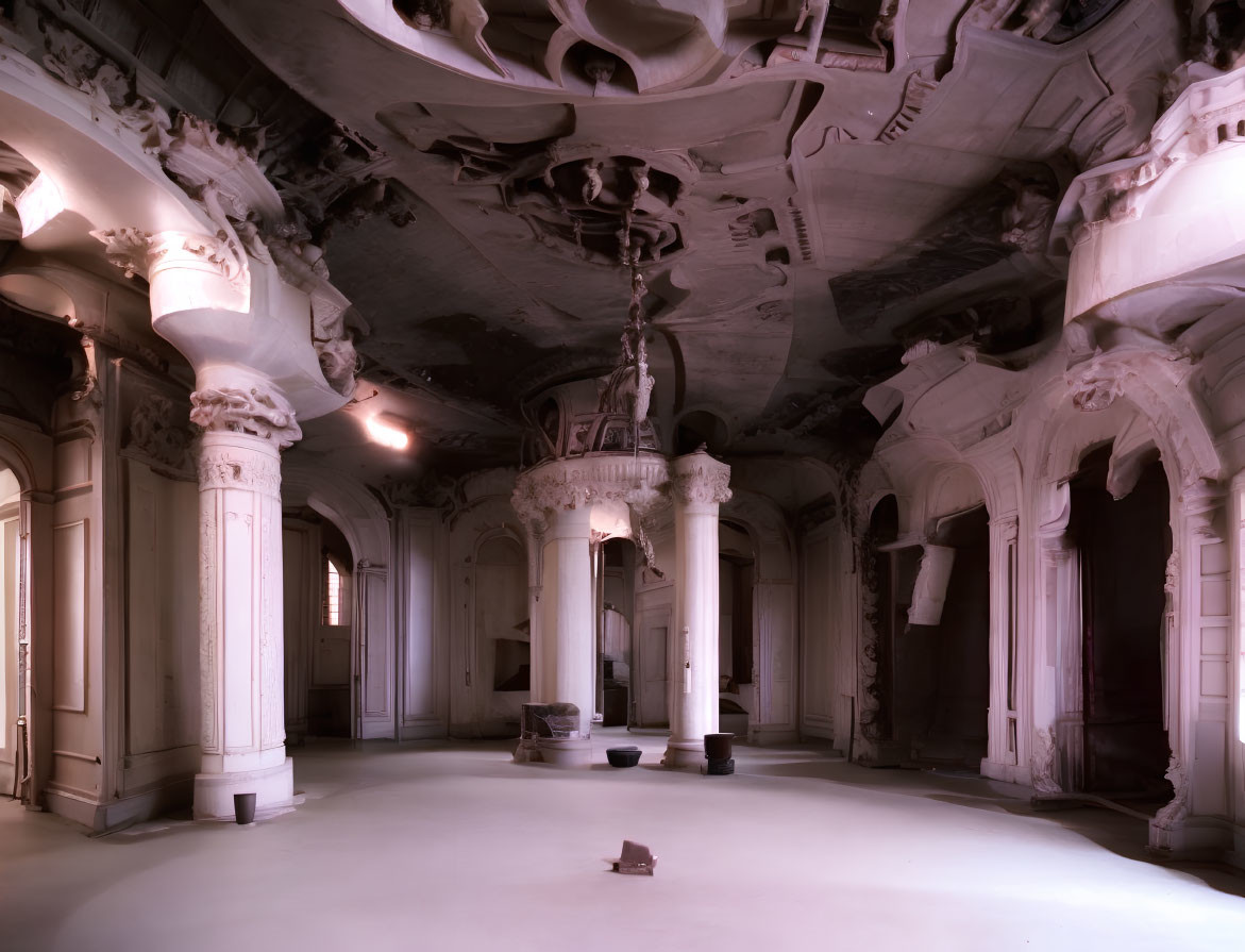 Classical architecture upside-down room with columns and arches