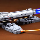 Detailed Futuristic Silver Tank Model with Dynamic Blue and Orange Blast