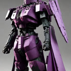 Purple blocky mecha robot with shoulder guards and cape