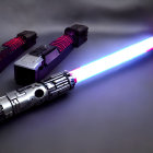 Detailed Replica of Glowing Blue Lightsaber with Two Hilts