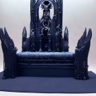 Gothic-style sculpted black throne with ornate high backrest and winged chairs