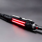 Detailed LEGO Sci-Fi Weapon Model with Illuminated Red Elements on Gradient Background