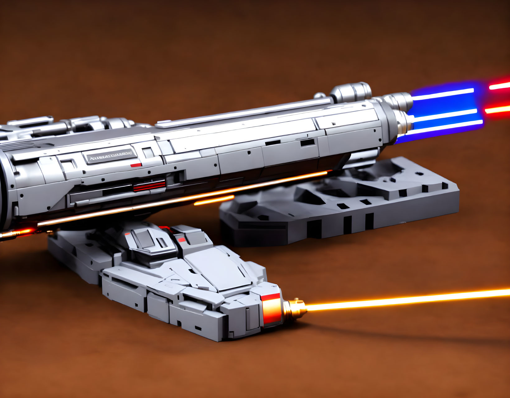 Detailed Futuristic Silver Tank Model with Dynamic Blue and Orange Blast