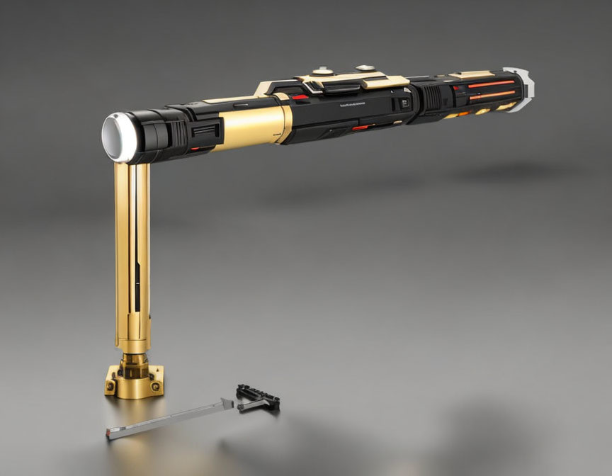 Gold and Black Futuristic Lightsaber Hilt on Grey Background