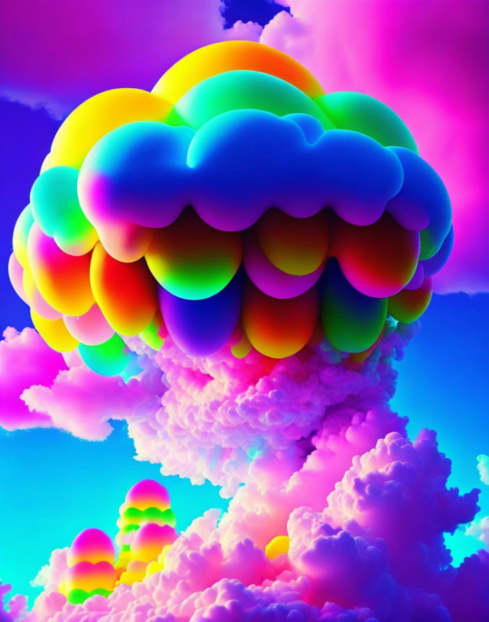 Colorful digital artwork: Cloud explosion in pink and blue sky