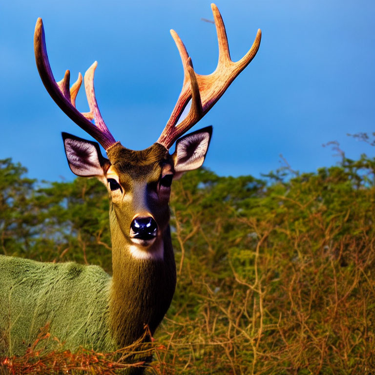 Majestic deer with large antlers in forest setting